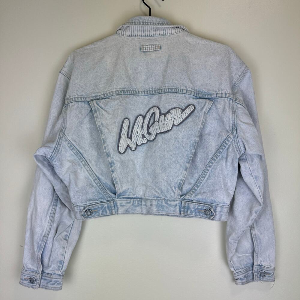 Vintage LA Gear Denim Jean Jacket Light Blue Embroidered Star Patch Women Size L